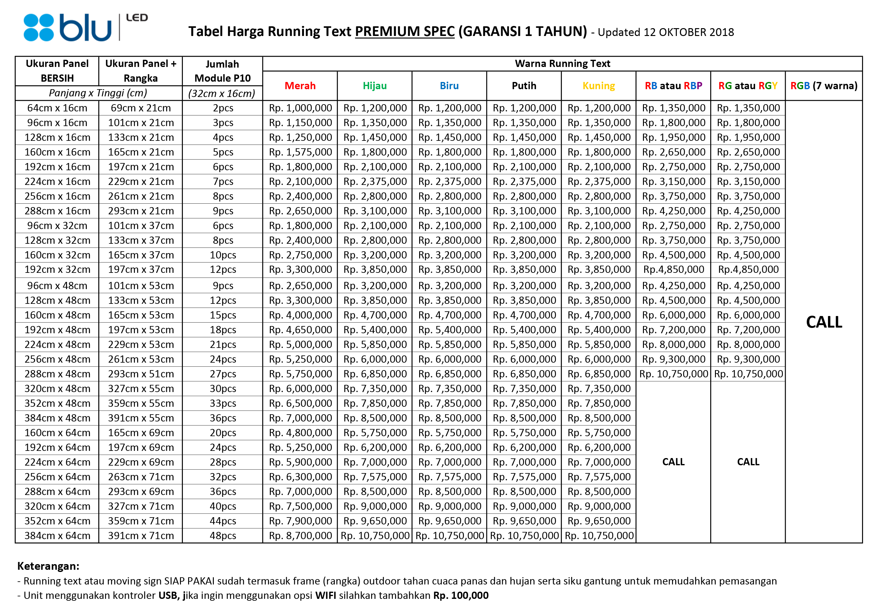 Daftar Harga Price List Premium Custom Running Text